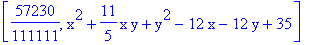 [57230/111111, x^2+11/5*x*y+y^2-12*x-12*y+35]